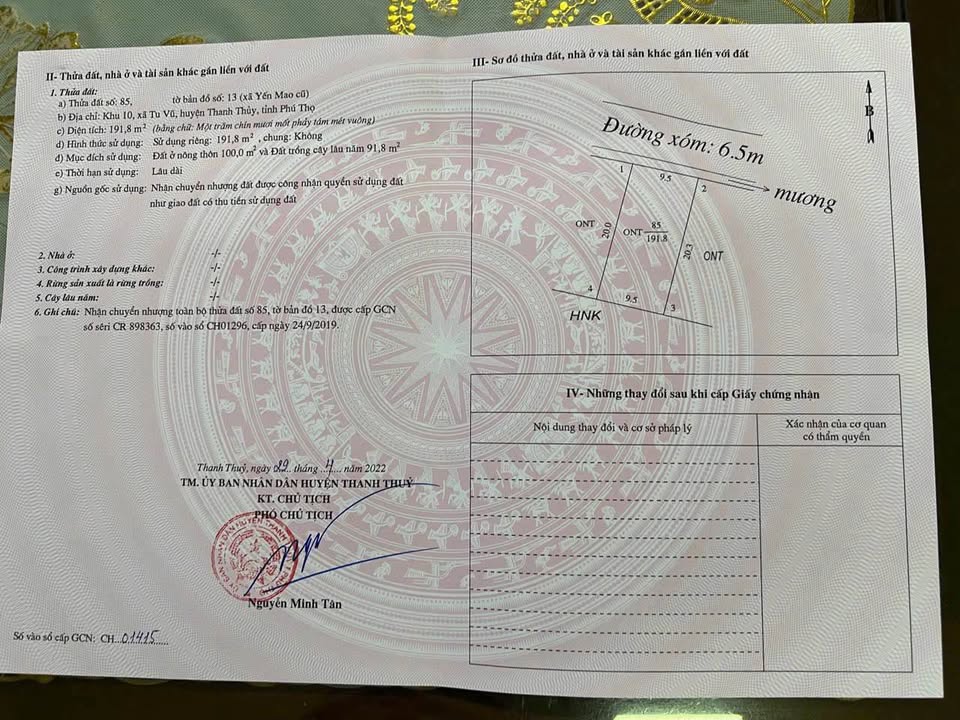 Lô đất 191m² tại Yến Mao, Thanh Thủy - Giá chỉ 1.1 tỷ, Đầu tư sinh lời ngay!