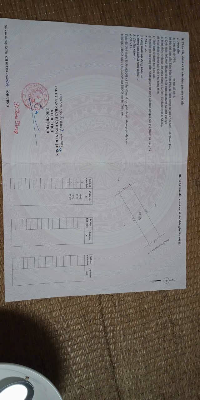 Đất thổ cư Xã Tiến Nông, Huyện Triệu Sơn 162m² giá 1.25 tỷ - Cơ hội đầu tư hấp dẫn!