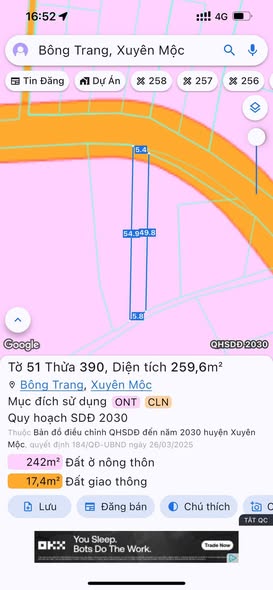 Đất nền Bông Trang, Xuyên Mộc 291.6m² giá 1.3 tỷ - Cơ hội đầu tư tuyệt vời!