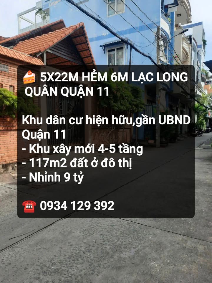 Nhà riêng Lạc Long Quân Quận 11 117m² giá 9 tỷ - Vị trí đẹp, khu dân cư hiện hữu!