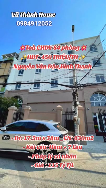 Căn hộ dịch vụ 84 phòng Nguyễn Văn Đậu, Bình Thạnh - 630m² giá 115 tỷ - Đầu tư sinh lời ngay!