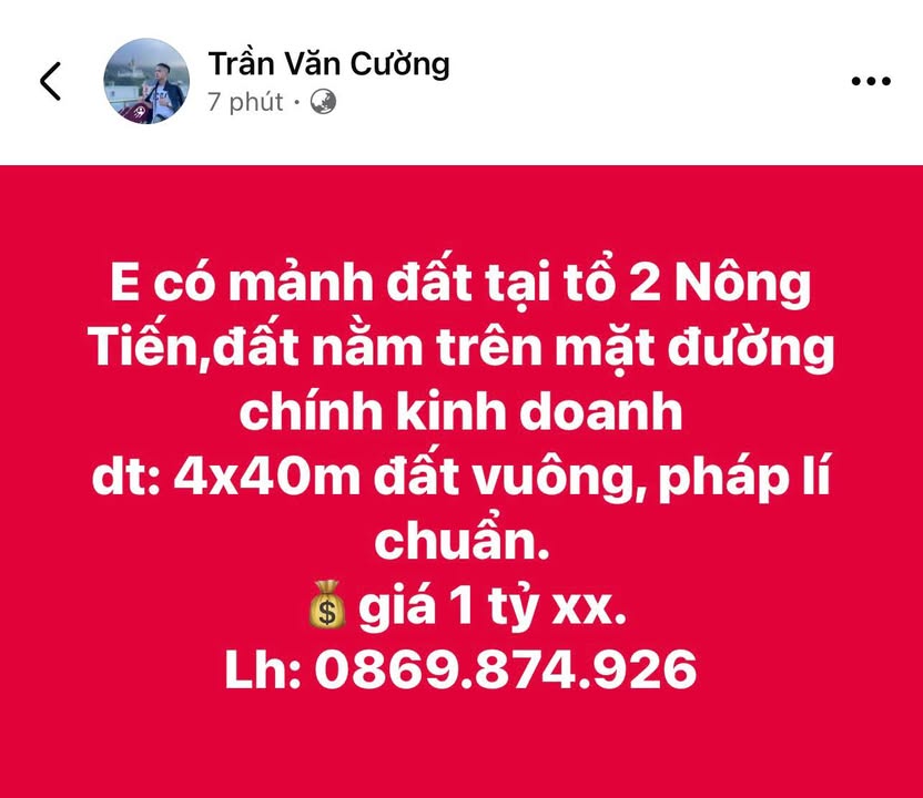 Đất kinh doanh mặt đường Nông Tiến Tuyên Quang 160m² - Pháp lý chuẩn, giá tốt!