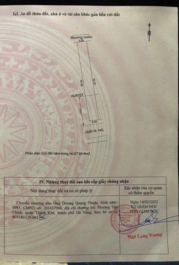 Đất mặt tiền Quốc Lộ 14G Hòa Vang 203m² giá 1.5 tỷ - Cơ hội đầu tư tuyệt vời!