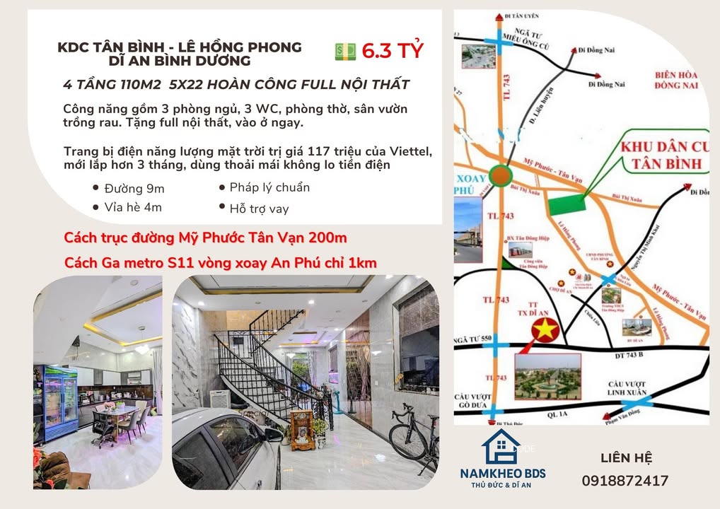 Nhà 4 tầng Tân Bình Dĩ An 110m² giá 6.3 tỷ - Sẵn sàng vào ở ngay!