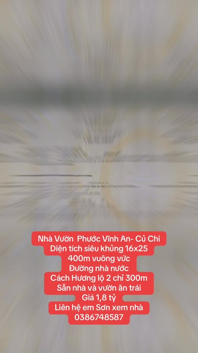 Nhà vườn Củ Chi 400m² giá 1.8 tỷ - Đường nhà nước, sẵn nhà vườn