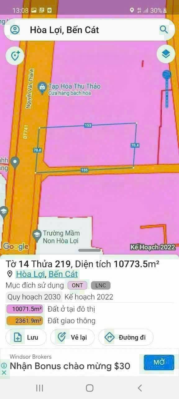 Đất 2 mặt tiền Hòa Lợi Bến Cát 10.702m² - Phù hợp phân lô đầu tư!