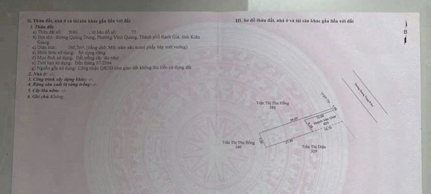 Đất mặt tiền đường Quang Trung, Vĩnh Quang, Rạch Giá 160,7m² giá 2,2 tỷ - Cơ hội đầu tư hấp dẫn!