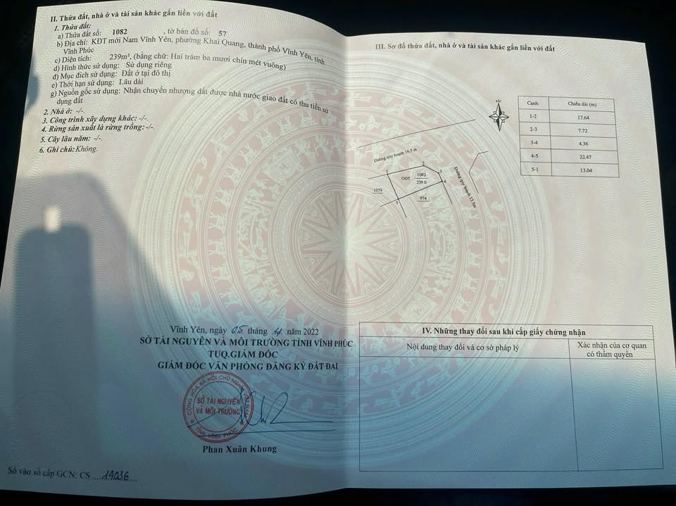 Đất nền góc 239m² khu đô thị Nam Vĩnh Yên - Giá chỉ 10.767 tỷ VND!