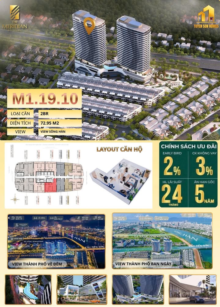 Căn hộ The Meridian Đà Nẵng 72.95m² giá 6 tỷ - View sông Hàn đẳng cấp!