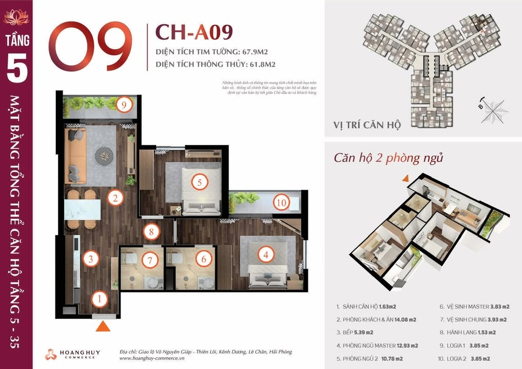 Căn hộ chung cư Hoàng Huy Commerce Hải Phòng 70m² giá 2.85 tỷ - Căn góc tuyệt đẹp!