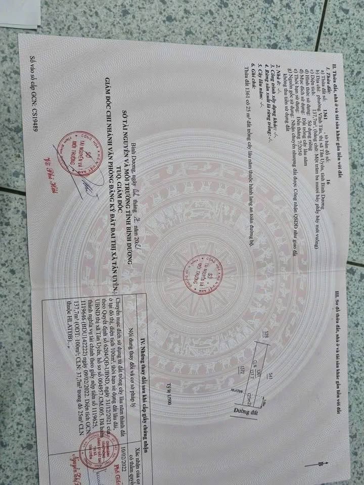 Đất thổ cư đường Vĩnh Tân 19, Tân Uyên 135m² giá 1.4 tỷ - Dân cư đông đúc, giao thông thuận tiện!