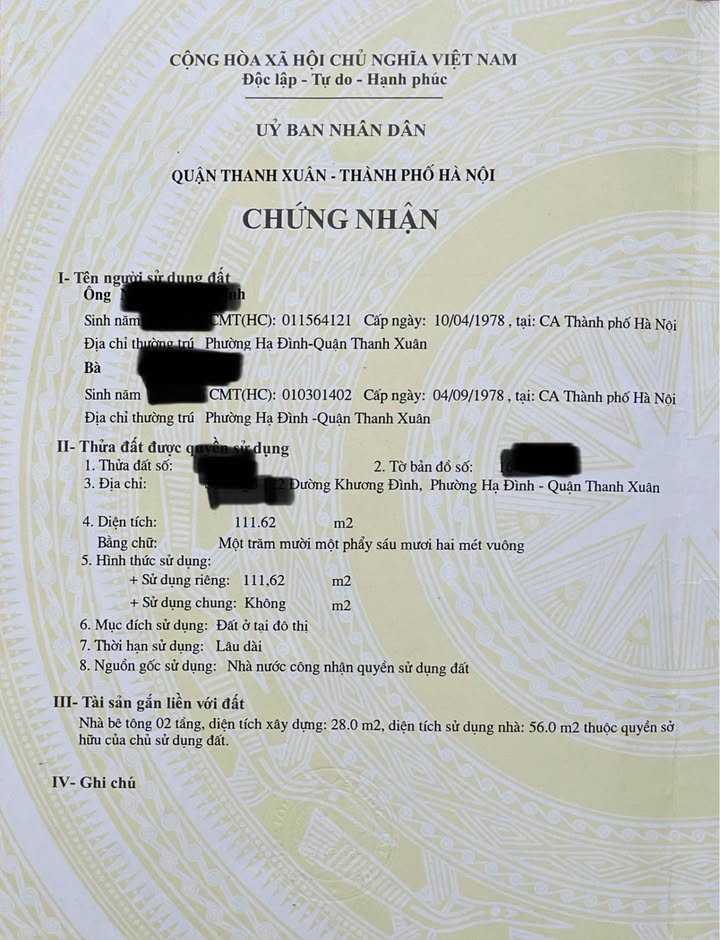 Đất nền 111m² tại đường Khương Đình, Thanh Xuân - Chính chủ, giá thỏa thuận!