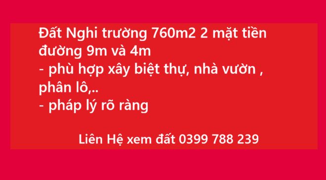 Đất Nghi Trường 760m² 2 mặt tiền - Cơ hội đầu tư hấp dẫn!