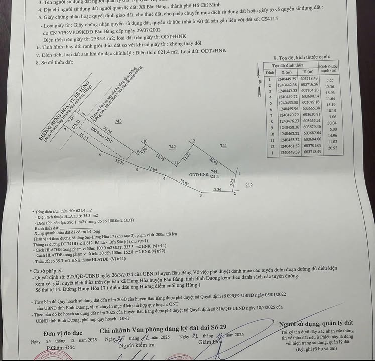 Đất Hưng Hòa Bàu Bàng 600m² giá 1 tỷ - Cơ hội đầu tư sinh lời cao!