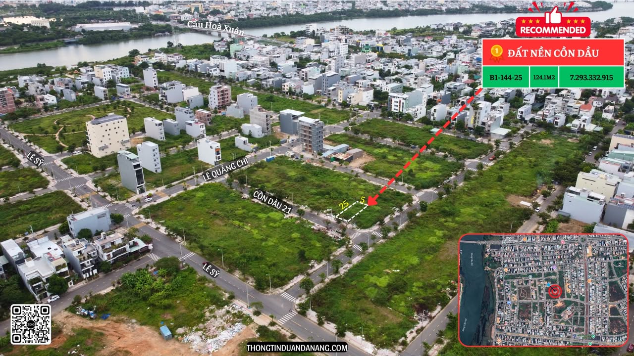 Đất nền Cồn Dầu Hòa Xuân 124.1m² giá 7.293 tỷ - Cơ hội đầu tư hấp dẫn!