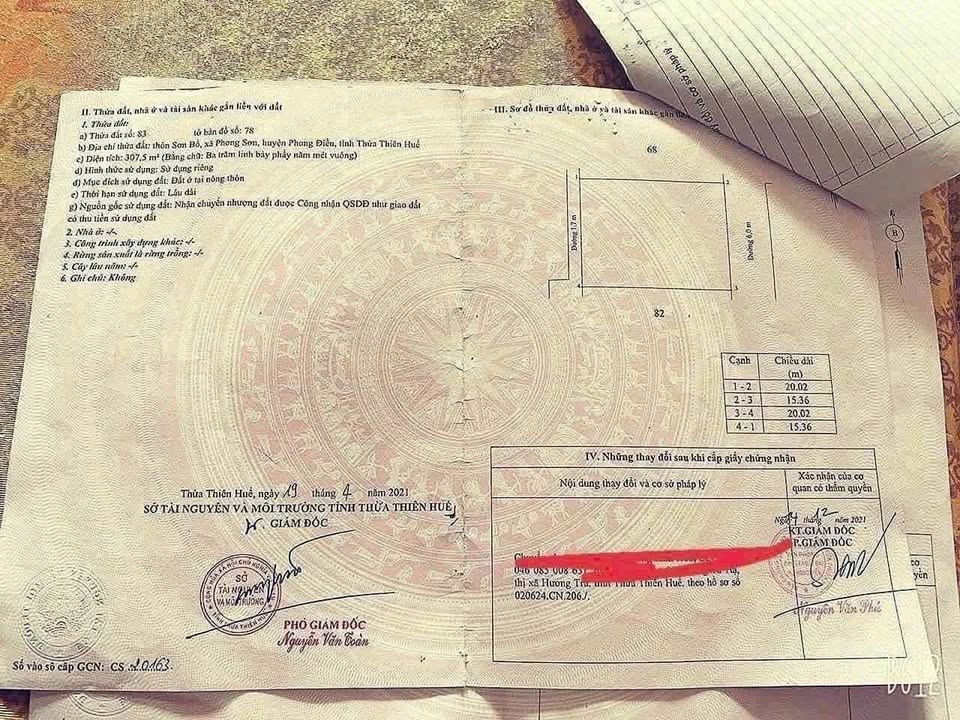 Đất nền Cổ Bi, Phong Sơn, Phong Điền, TP Huế 307m² giá 700 triệu - Sẵn sàng cho nghỉ dưỡng cuối tuần!