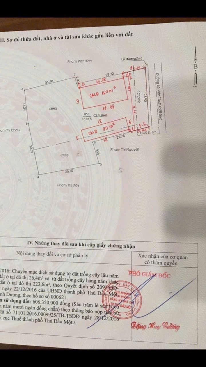 Đất nền mặt tiền Lê Văn Tách, Tương Bình Hiệp, 1485m² - Cơ hội đầu tư sinh lời!