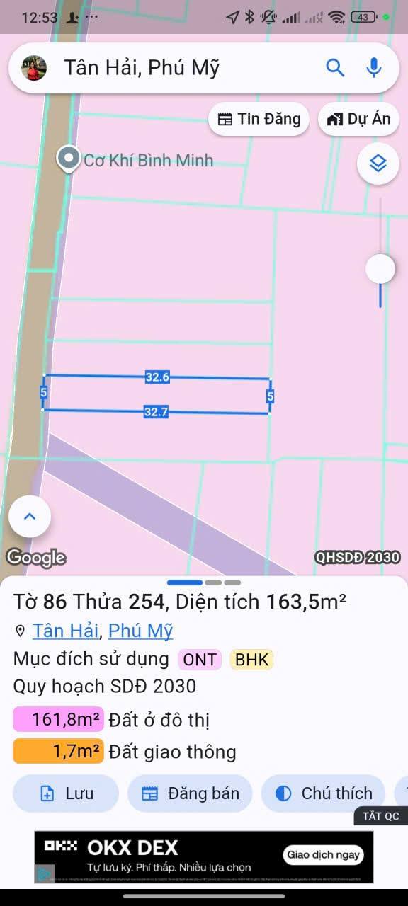 Đất nền Tân Hải, Phú Mỹ 163m² giá 1.6 tỷ - Cơ hội đầu tư tuyệt vời!
