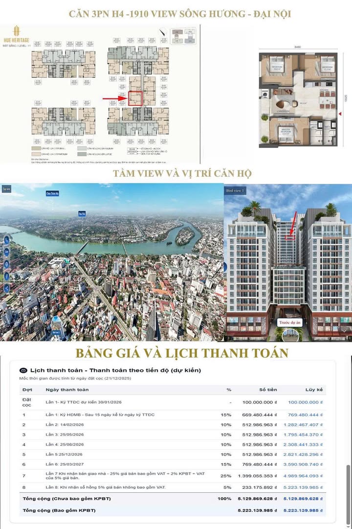 Căn hộ Hue Heritage Đống Đa 90m² giá 5.2 tỷ - View Sông Hương tuyệt đẹp!