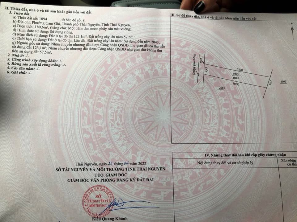 Lô đất thổ cư Cam Giá Thái Nguyên 180m² giá 600 triệu - Mặt tiền đẹp, cơ hội đầu tư tuyệt vời!