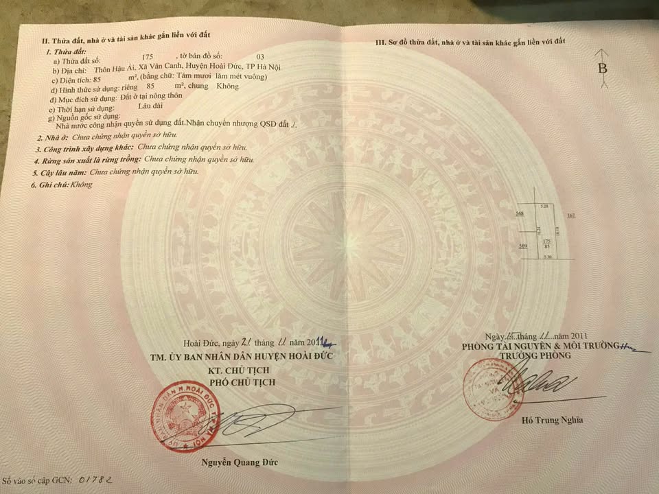 Đất thổ cư 85m² tại Hậu Ái, Hoài Đức - Chính chủ bán gấp, ô tô vào tận nơi!