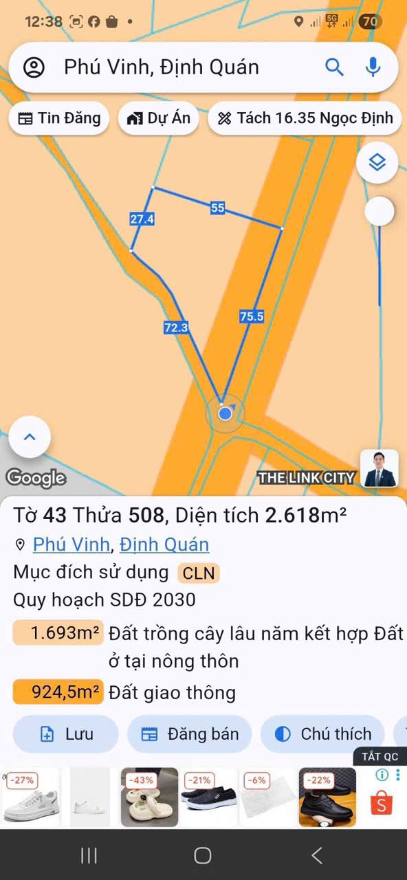 Đất 2 mặt tiền Phú Vinh, Định Quán 9288m² giá 1.9 tỷ - Cơ hội đầu tư hấp dẫn!