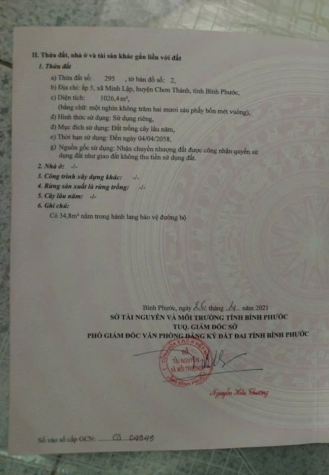 Đất sào 10x100 tại Chơn Thành, Bình Phước giá 420 triệu - Chính chủ cần bán gấp!