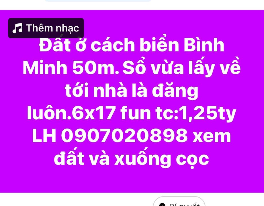 Đất ở biển Bình Minh 103m² - Cách biển chỉ 50m, giá thỏa thuận!