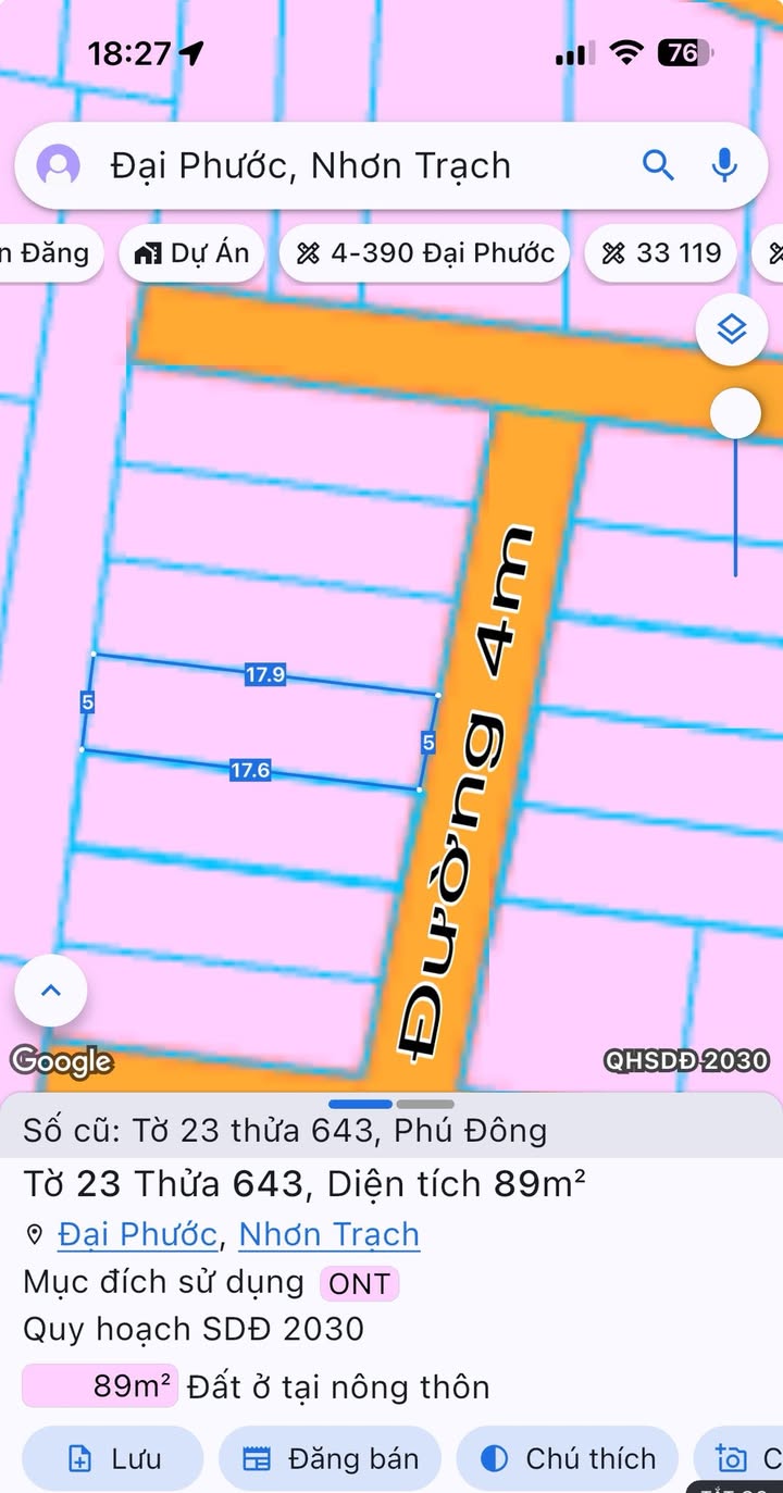 Đất nền Đại Phước Nhơn Trạch 89m² giá 1.7 tỷ - Sổ đỏ chính chủ, xây dựng tự do