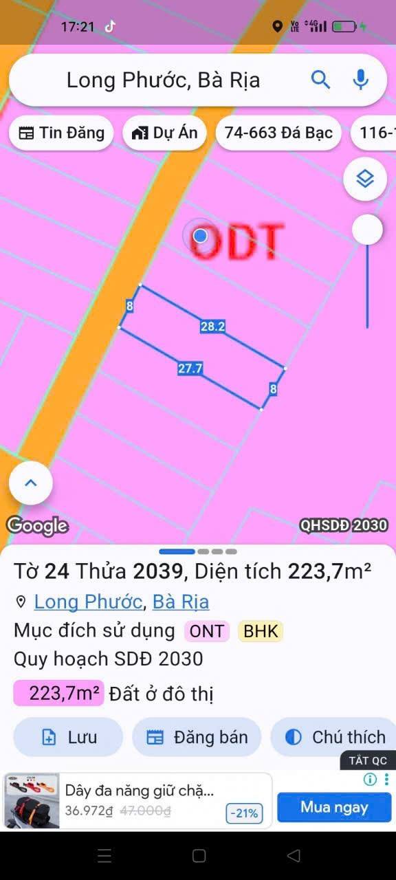 Đất thổ cư Long Phước, Bà Rịa 80m² giá 1.85 tỷ - Cơ hội đầu tư hấp dẫn!