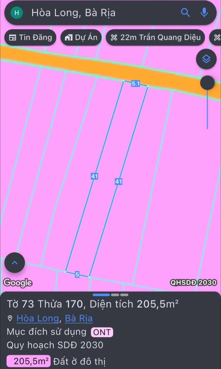 Đất nền Hòa Long, Bà Rịa 205m² giá 2.1 tỷ - Mặt tiền đường Số 6, khu dân cư đông đúc!