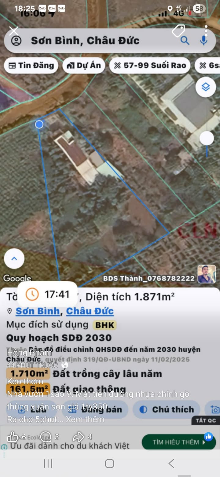 Đất nền Xuân Sơn, Châu Đức 1900m² giá 1.35 tỷ - Cơ hội đầu tư tuyệt vời!