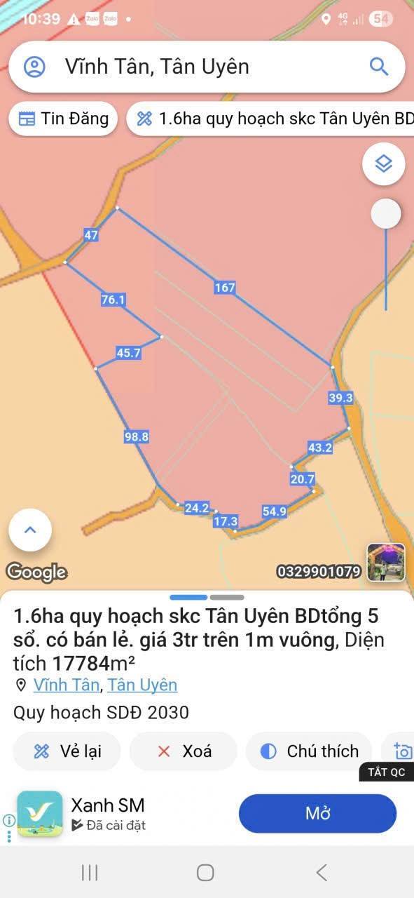 Đất quy hoạch SKC Vĩnh Tân, Tân Uyên 1.6ha - Đầu tư sinh lời ngay!