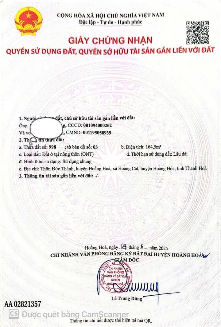 Bán lô biệt thự Mb88 Đức Thành Hoằng Cát 164.5m² giá 2 tỷ - Tiềm năng sinh lời cao!