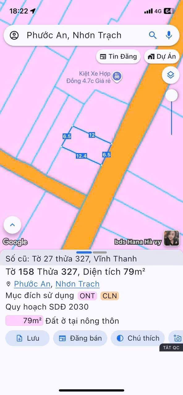 Đất thổ cư Vĩnh Thanh Nhơn Trạch 79m² giá 1.62 tỷ - Đường rộng ô tô đậu thoải mái!