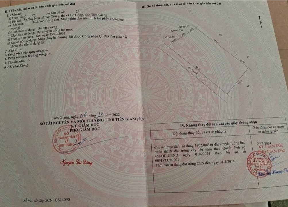 Đất vườn 1802m² tại ấp Ông Non, Gò Công, Tiền Giang - Giá chỉ 1.98 tỷ!