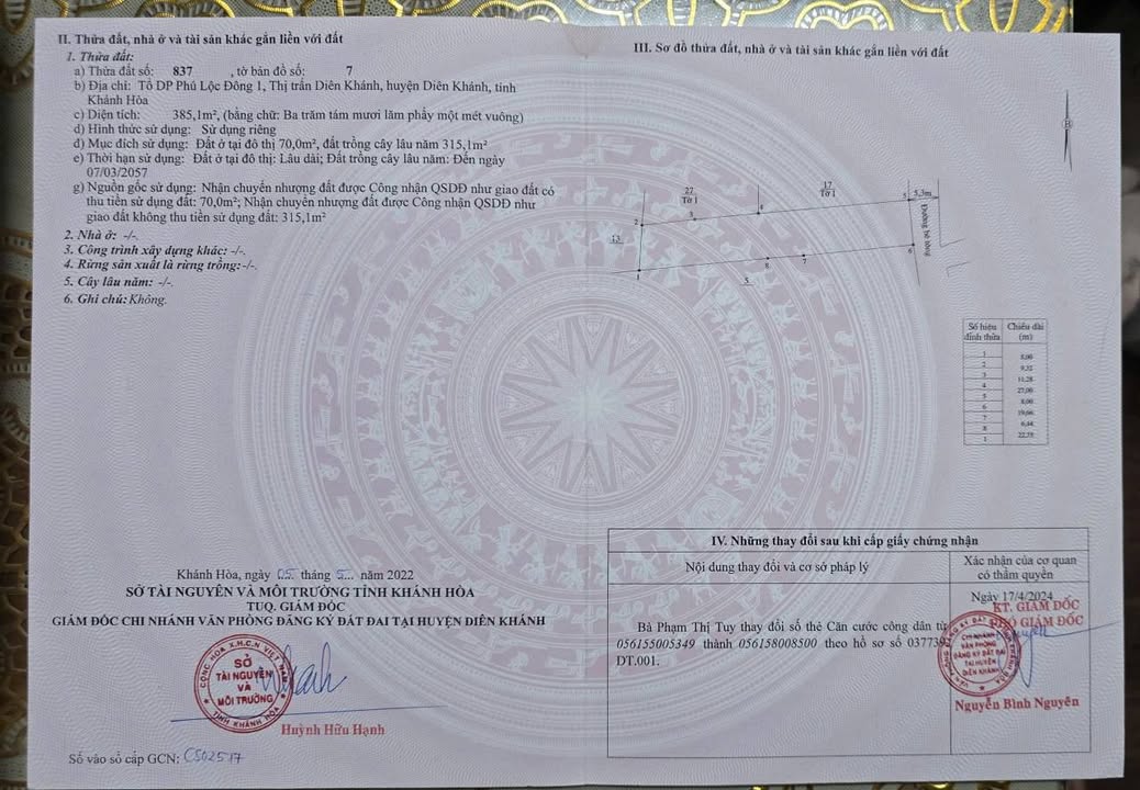 Đất thổ cư 385m² tại Thị trấn Diên Khánh - Giá chỉ 3.5 tỷ - Đầu tư sinh lời