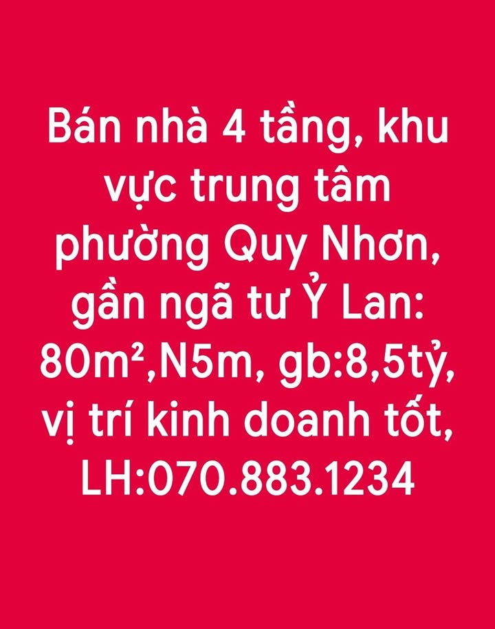 Nhà phố 4 tầng tại phường Quy Nhơn 80m² giá 8.5 tỷ - Vị trí kinh doanh đắc địa!