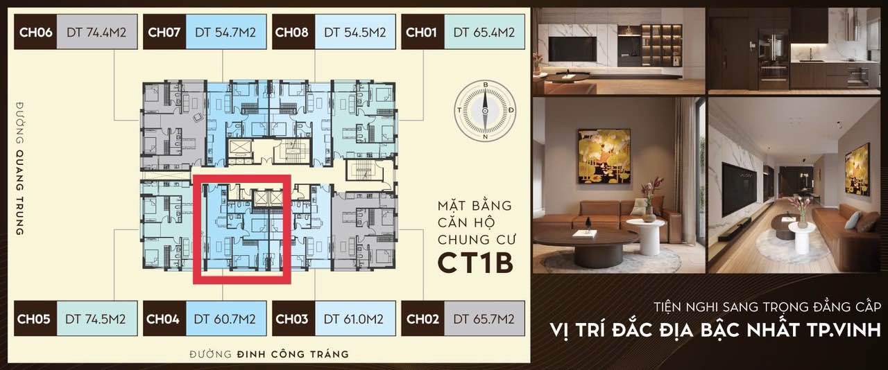 Căn hộ Chung cư Dầu khí Quang Trung Vinh 60.7m² giá 2.92 tỷ - Tầng trung đẹp, chính chủ!