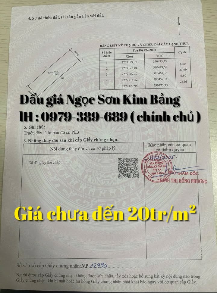Đất dự án Ngọc Sơn, Kim Bảng, Hà Nam 156m² - Giá chỉ 20 triệu/m², đầu tư sinh lời!