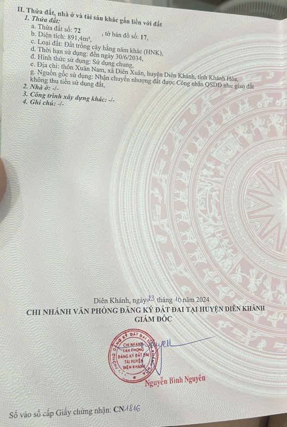 Đất vườn Diên Xuân 900m² giá chỉ 250 triệu - Cơ hội vàng đầu tư!