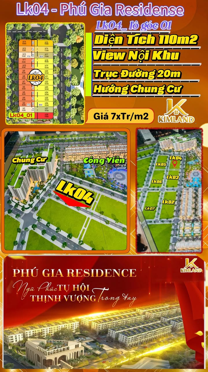 Đất nền LK04 Phú Gia Residence 110m² giá 7.7 tỷ - Lô góc đẹp hiếm có!
