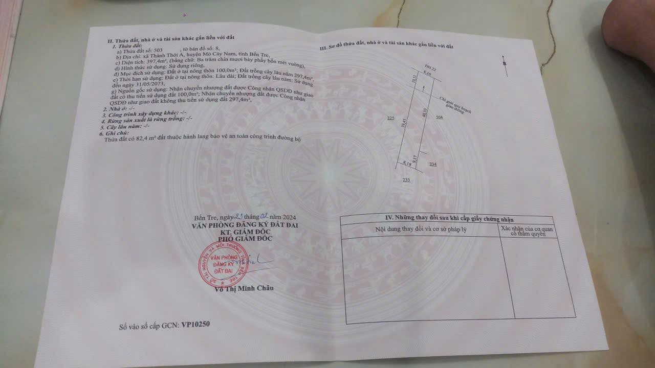 Đất nền Huyện lộ 22, Mỏ Cày Nam, 405m² giá 1.2 tỷ - Đầu tư sinh lời ngay!