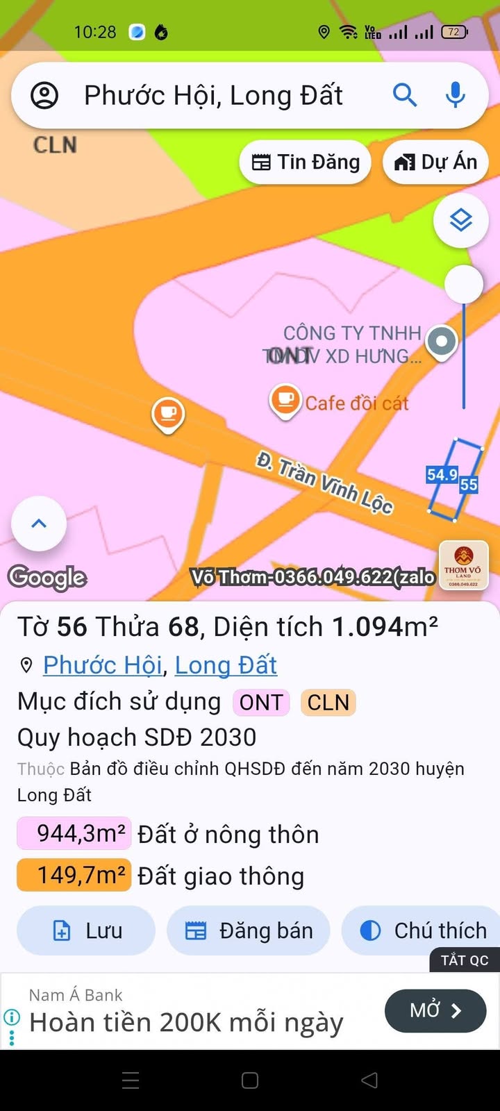 Nhà nghỉ mặt tiền đường Lộc An, 1080m² chỉ 15 tỷ - Đầu tư sinh lời ổn định!