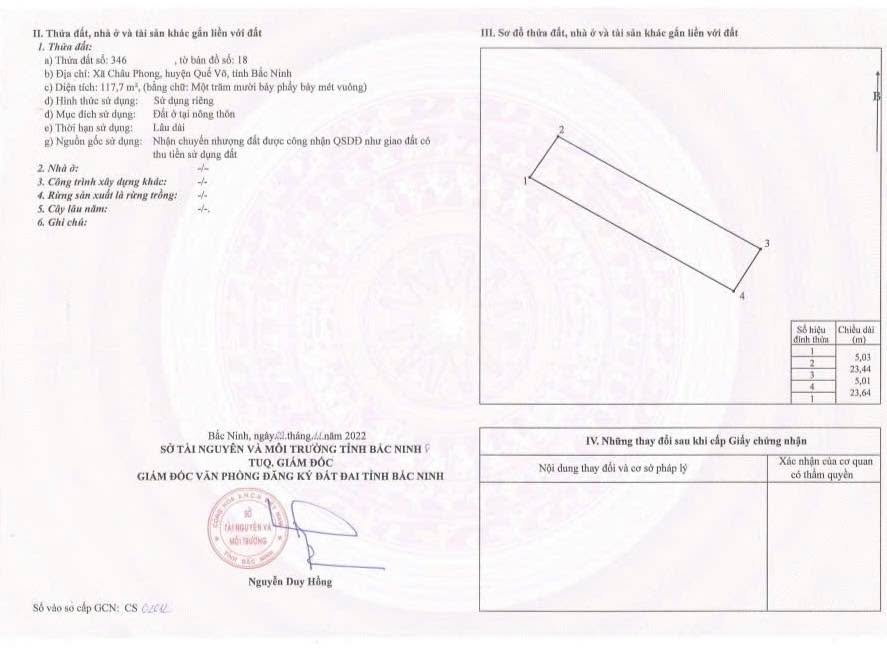 Đất nền Châu Phong, Quế Võ, Bắc Ninh 117m² giá 799 triệu - Cơ hội đầu tư hấp dẫn!