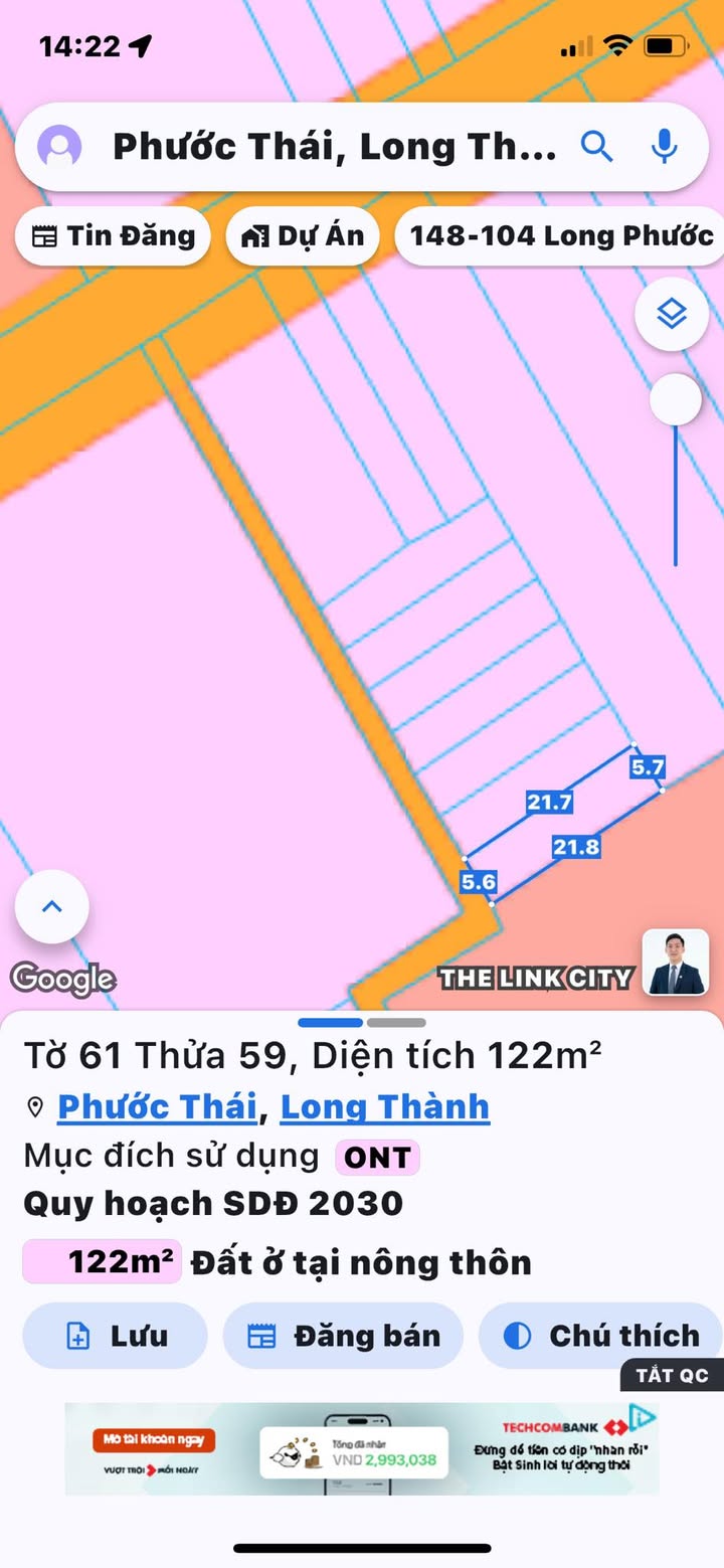 Đất thổ cư Phước Thái, Long Thành 121.42m² giá 1.6 tỷ - Đối diện trường cấp 1!
