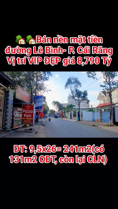 Đất nền mặt tiền đường Lê Bình, Cái Răng, 241m² giá 8.79 tỷ - Cơ hội đầu tư sinh lời!