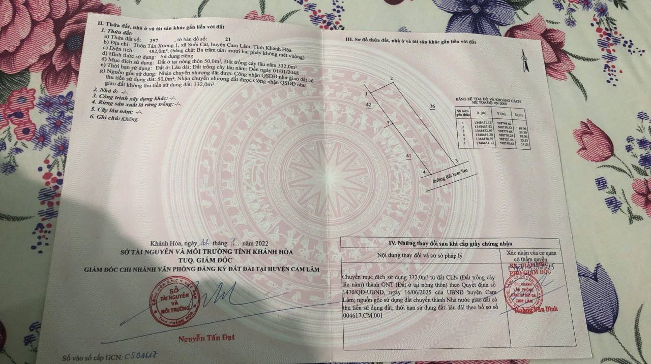 Đất thổ cư Suối Cát Cam Lâm 382m² giá 2.85 tỷ - Đầu tư sinh lời ngay!