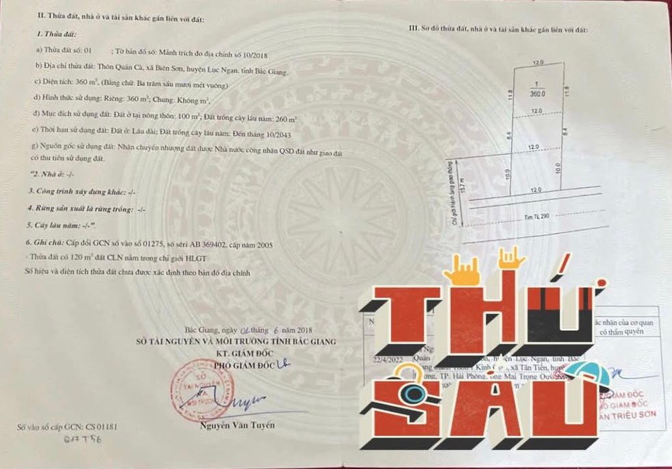 Đất thổ cư 360m² mặt đường Tỉnh lộ 290, xã Biên Sơn - Giá chỉ 1.1 tỷ