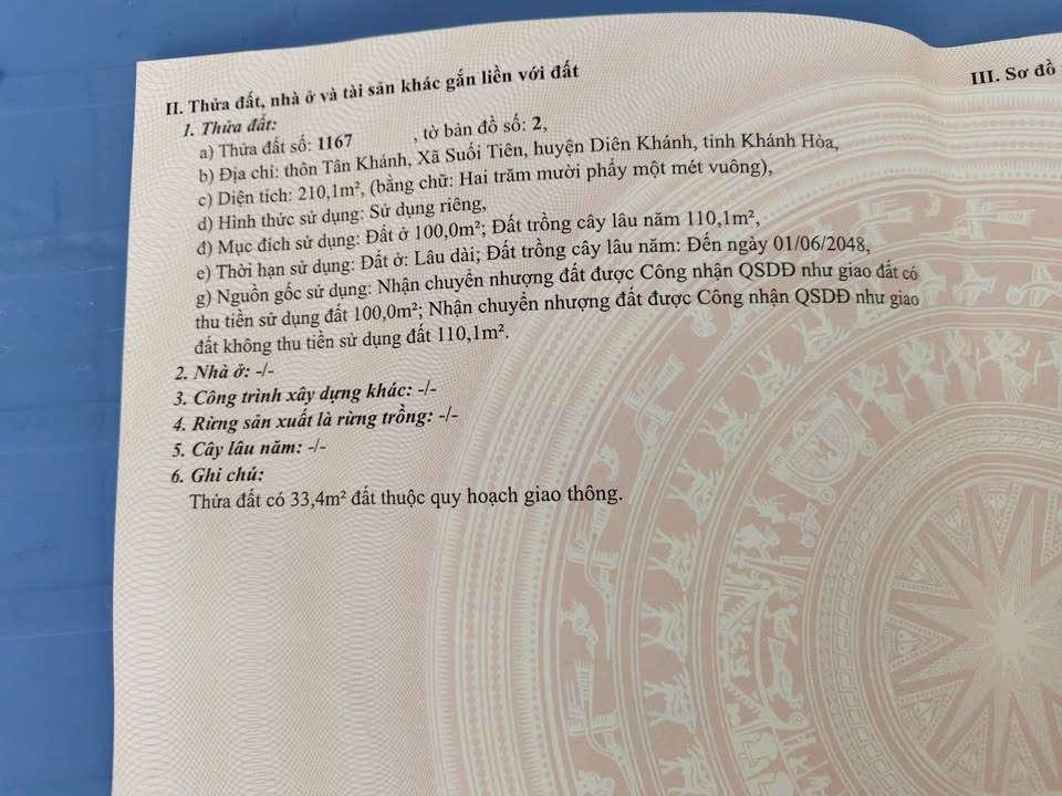 Đất nền Suối Hiệp Diên Khánh 210m² giá 900 triệu - Cơ hội đầu tư tuyệt vời!
